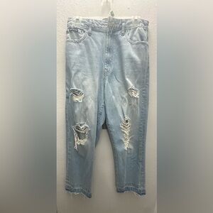 DKNY Light Blue Denim Jeans with Black Logo Patch